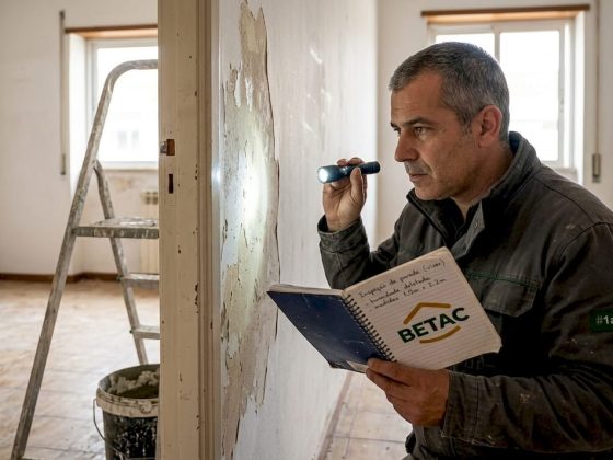 Especialista analisa parede para aplicação de isolamento natural