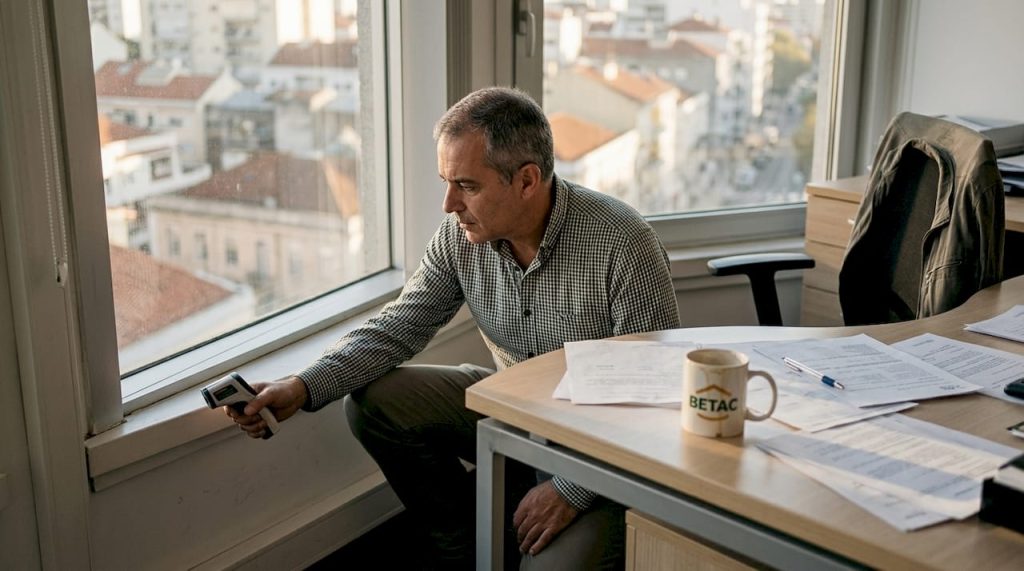 Engenheiro a avaliar o isolamento térmico de um escritório