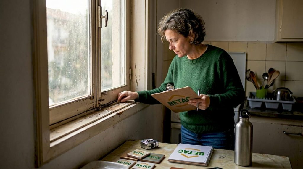 Mulher a verificar o isolamento da janela da cozinha