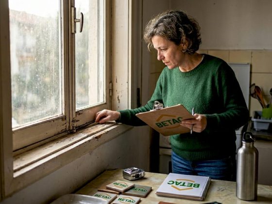 Mulher a verificar o isolamento da janela da cozinha