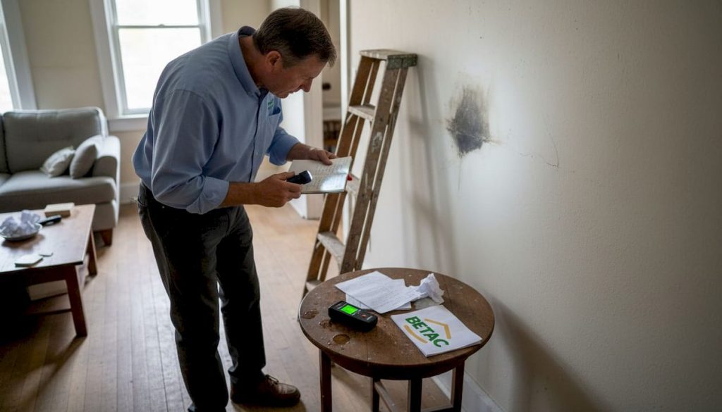 Homem a verificar a parede para avaliar as condições de isolamento