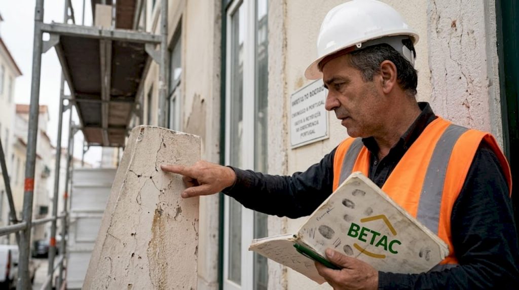 Engenheiro avalia a fachada do edifício para garantir um correto isolamento térmico.