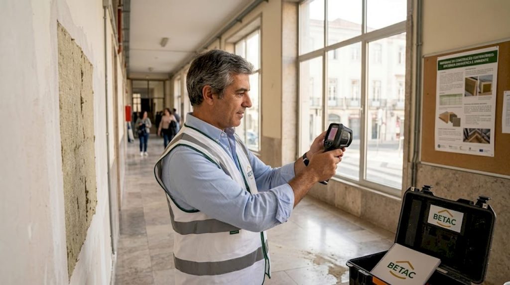 Técnico avalia o isolamento térmico de edifício público
