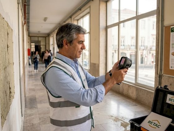 Técnico avalia o isolamento térmico de edifício público