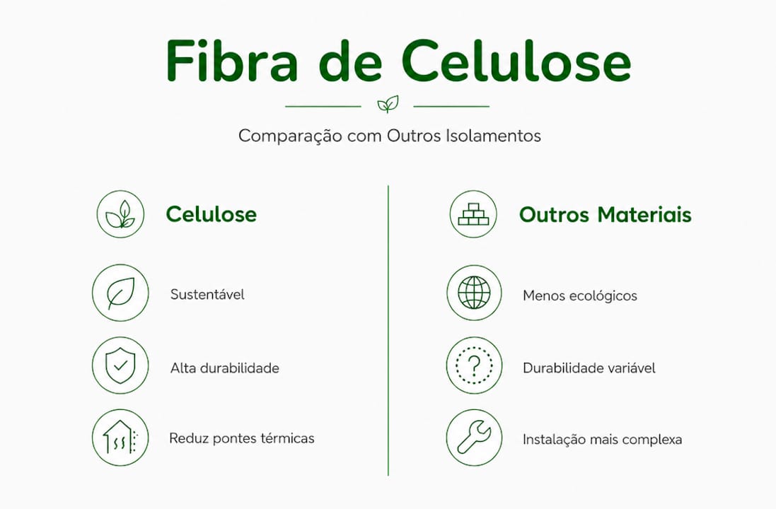 Infográfico mostra as principais vantagens da celulose face a outros materiais de isolamento