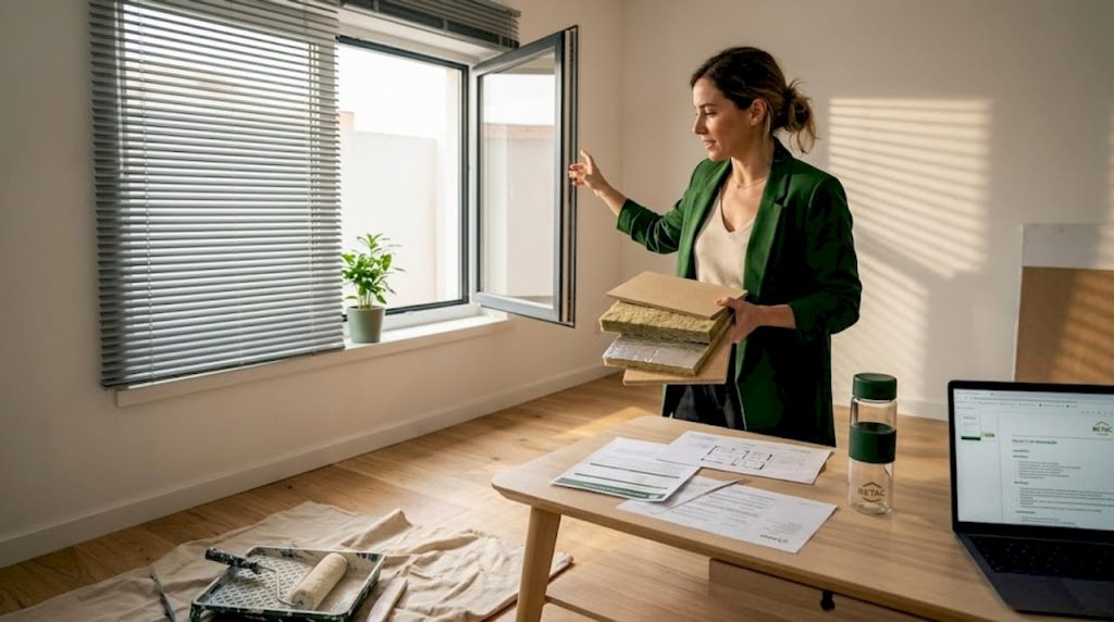 Mulher a planear uma remodelação sustentável da sua casa