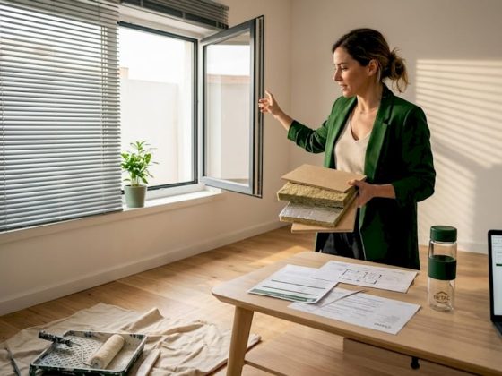 Mulher a planear uma remodelação sustentável da sua casa
