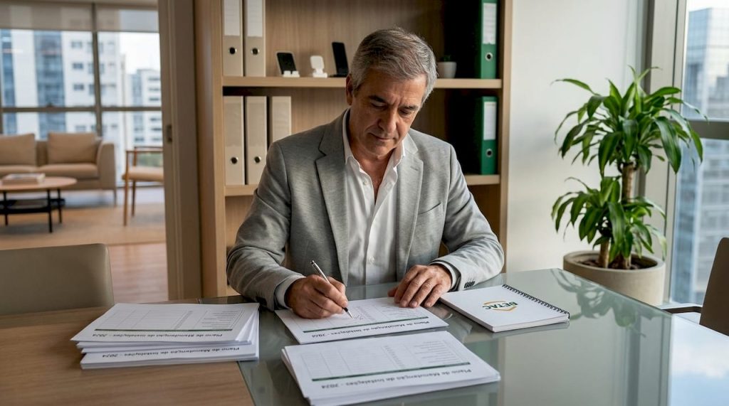 Responsável pelo escritório analisa o plano de manutenção