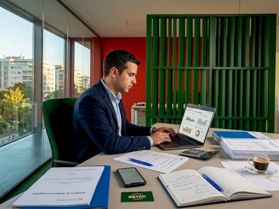 Profissional da área de energia em pleno desempenho das suas funções num escritório moderno