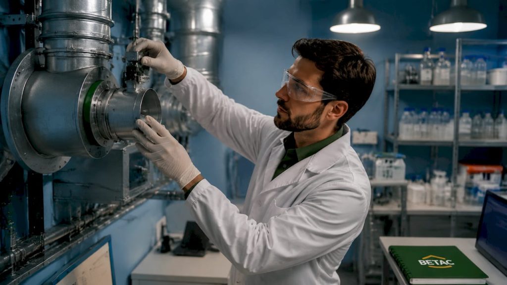 Engenheiro avalia o funcionamento do sistema de isolamento biológico