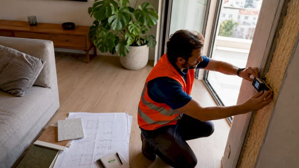 Engenheiro a avaliar o isolamento térmico de uma parede