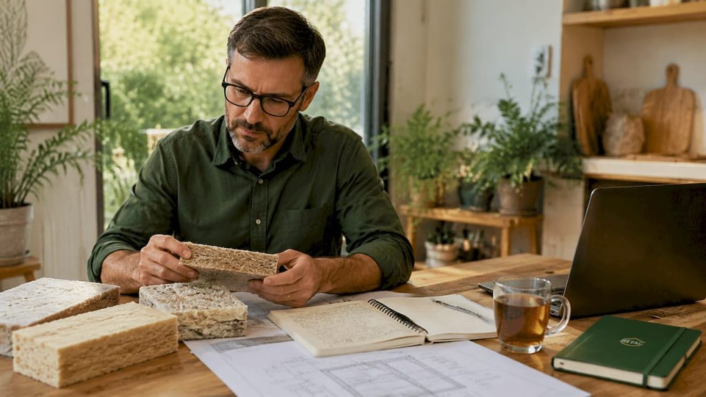 Engenheiro a avaliar soluções de isolamento sustentável