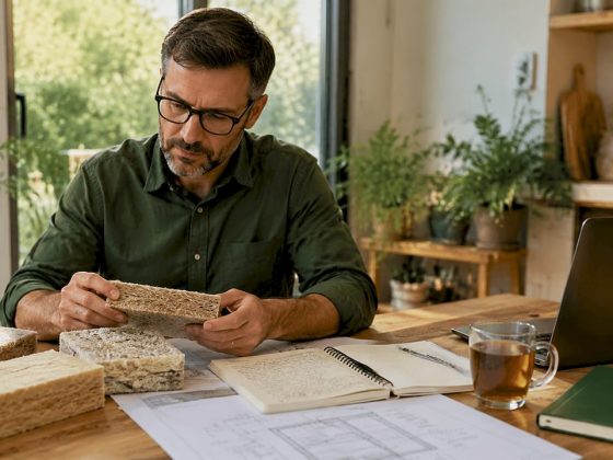 Engenheiro a avaliar soluções de isolamento sustentável