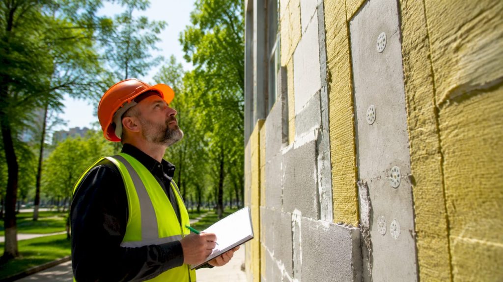 Engenheiro a verificar a qualidade do isolamento térmico numa obra
