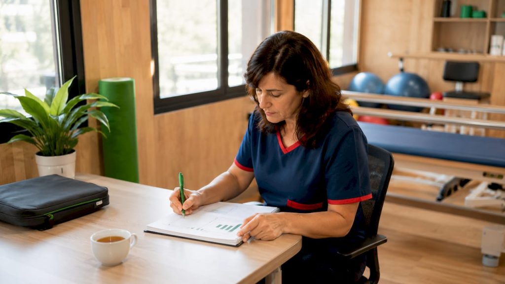 Acompanhamento da reabilitação por um terapeuta durante o período de isolamento clínico.