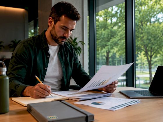 Especialista a analisar relatórios de eficiência energética