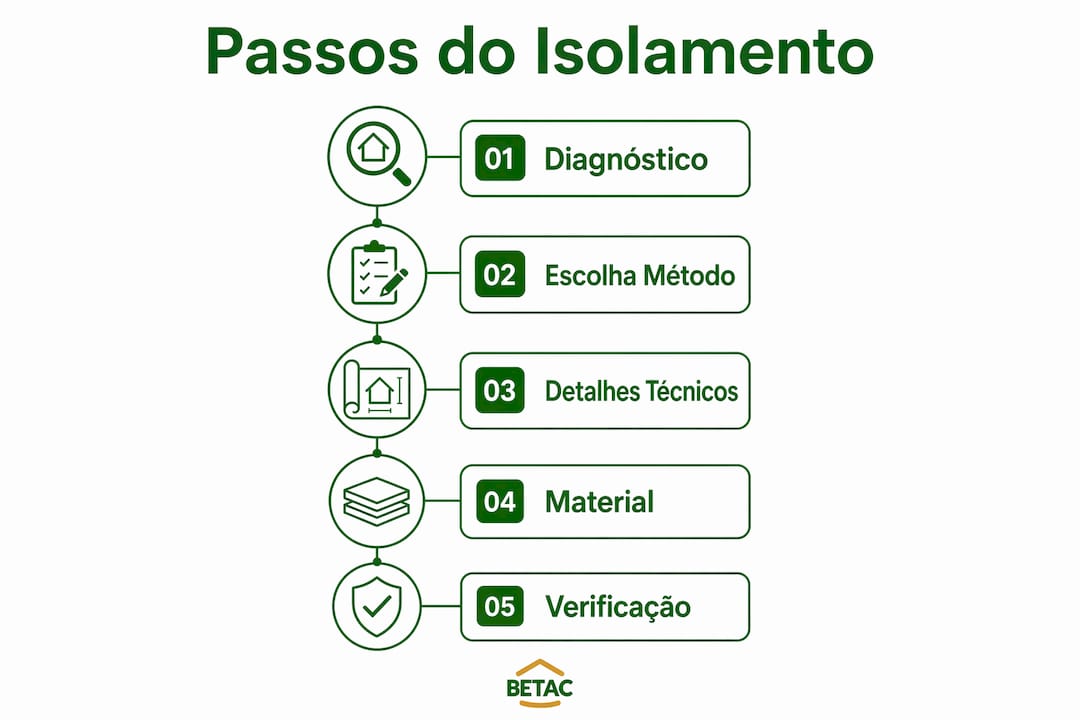 Infográfico com as principais fases do isolamento térmico em projetos de reabilitação urbana