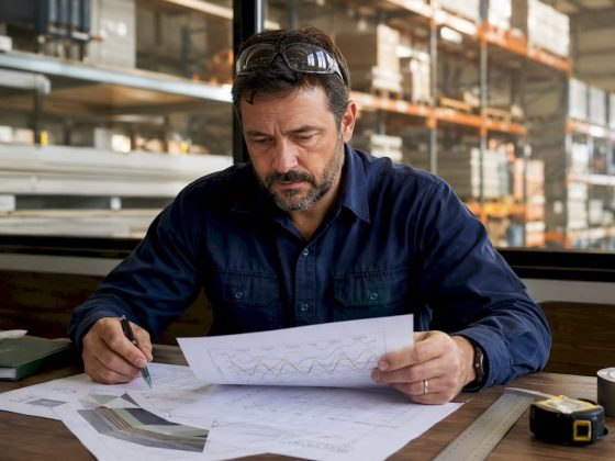 Engenheiro a avaliar materiais de isolamento industrial