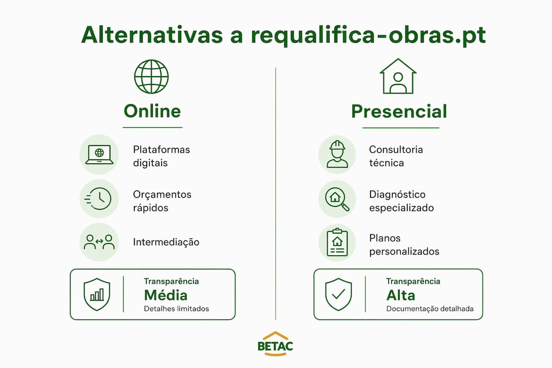Infográfico a mostrar as principais alternativas ao requalifica-obras.pt