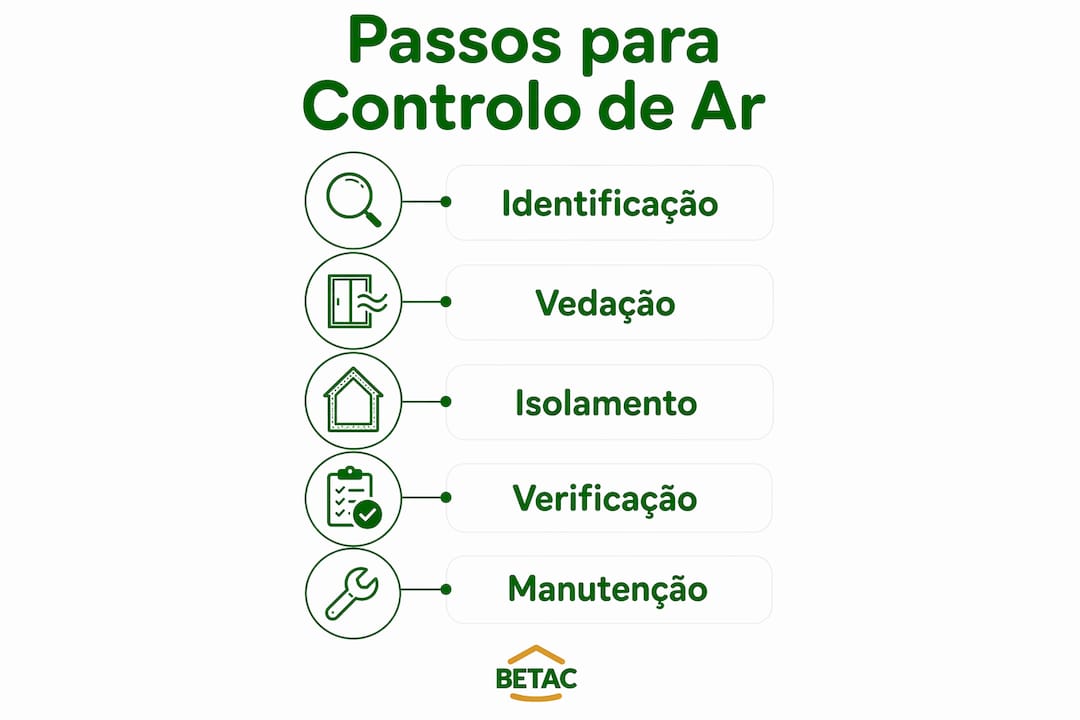 Guia visual com os principais passos para gerir o fluxo de ar em edifícios