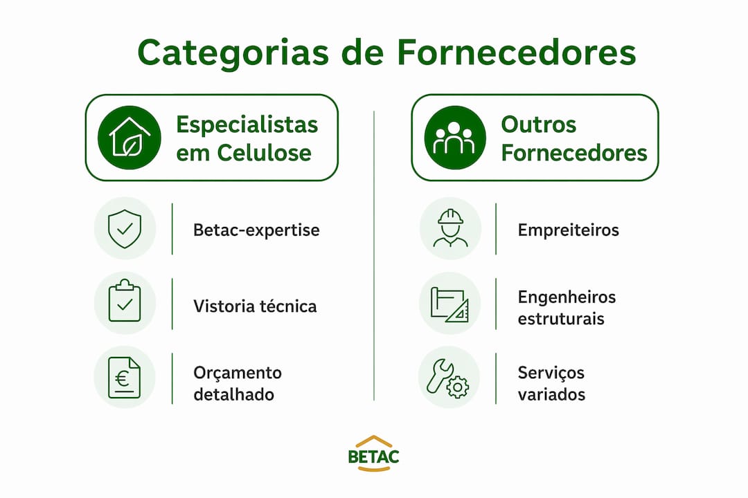 Infográfico a comparar diferentes tipos de fornecedores de soluções de isolamento