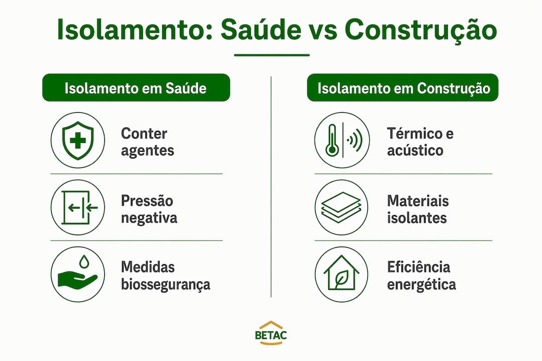 Infográfico que compara o isolamento na área da saúde com o isolamento utilizado na construção civil