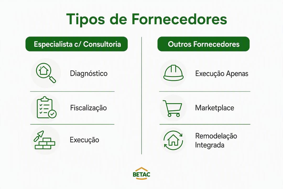 Infográfico a comparar diferentes tipos de fornecedores de isolamento
