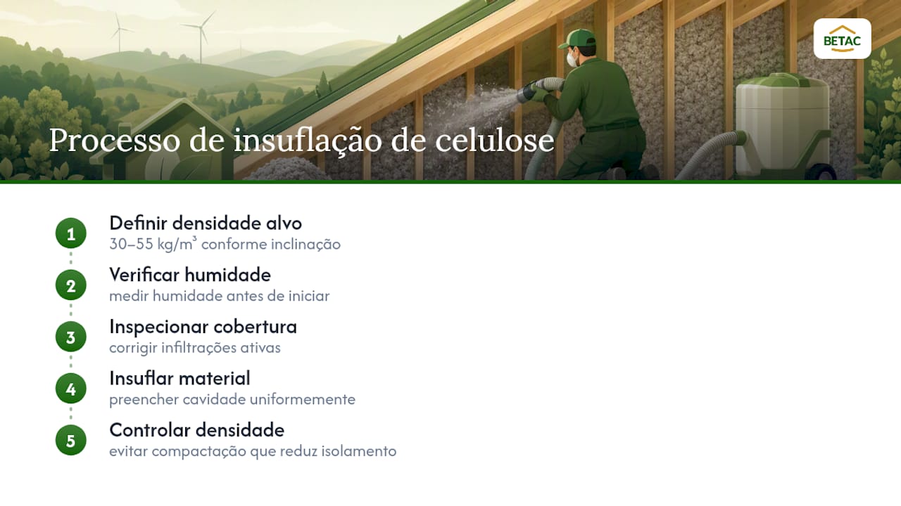 Um exemplo prático: insuflação de celulose num sótão residencial — overview diagram