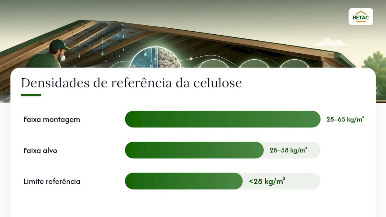 Diagrama do impacto da humidade e densidade no diagnóstico do isolamento de celulose
