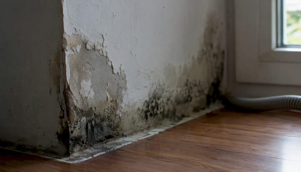 Parede interior na esquina com condensação e bolor