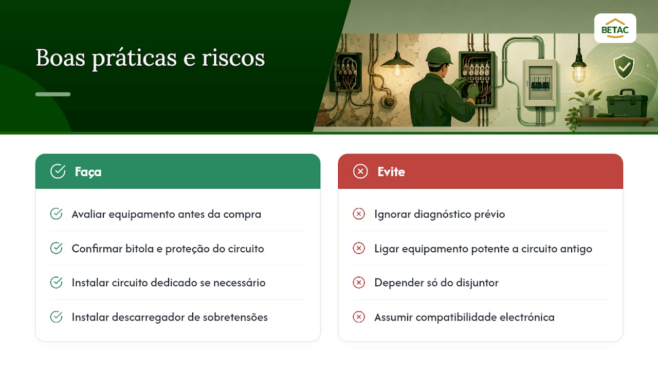 Equipamentos modernos em instalações elétricas antigas — overview diagram