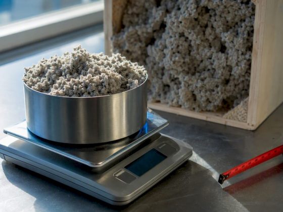 Amostra de celulose a ser pesada para aferir a densidade