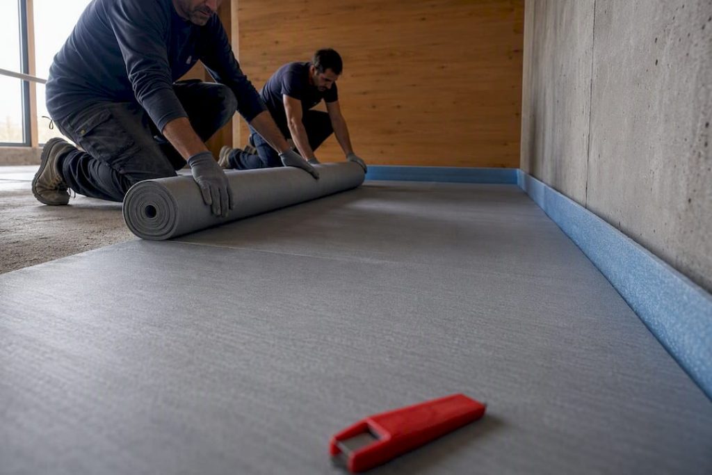 Colocação de membrana por baixo de betonilha flutuante