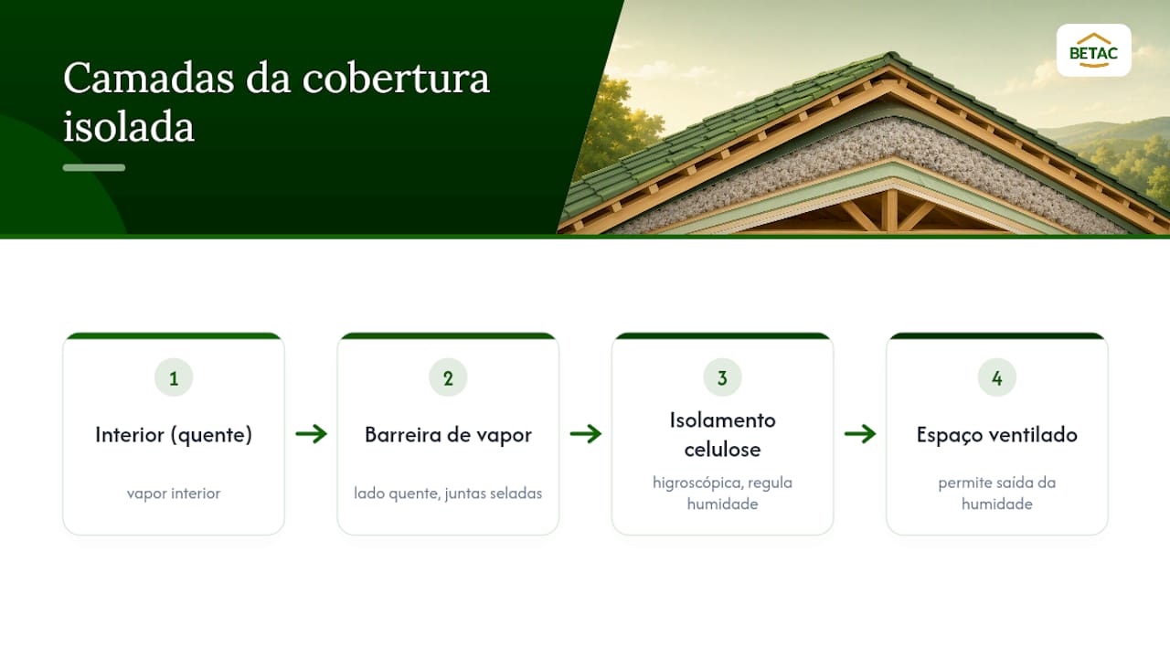 Camadas de cobertura com barreira de vapor e ventilação