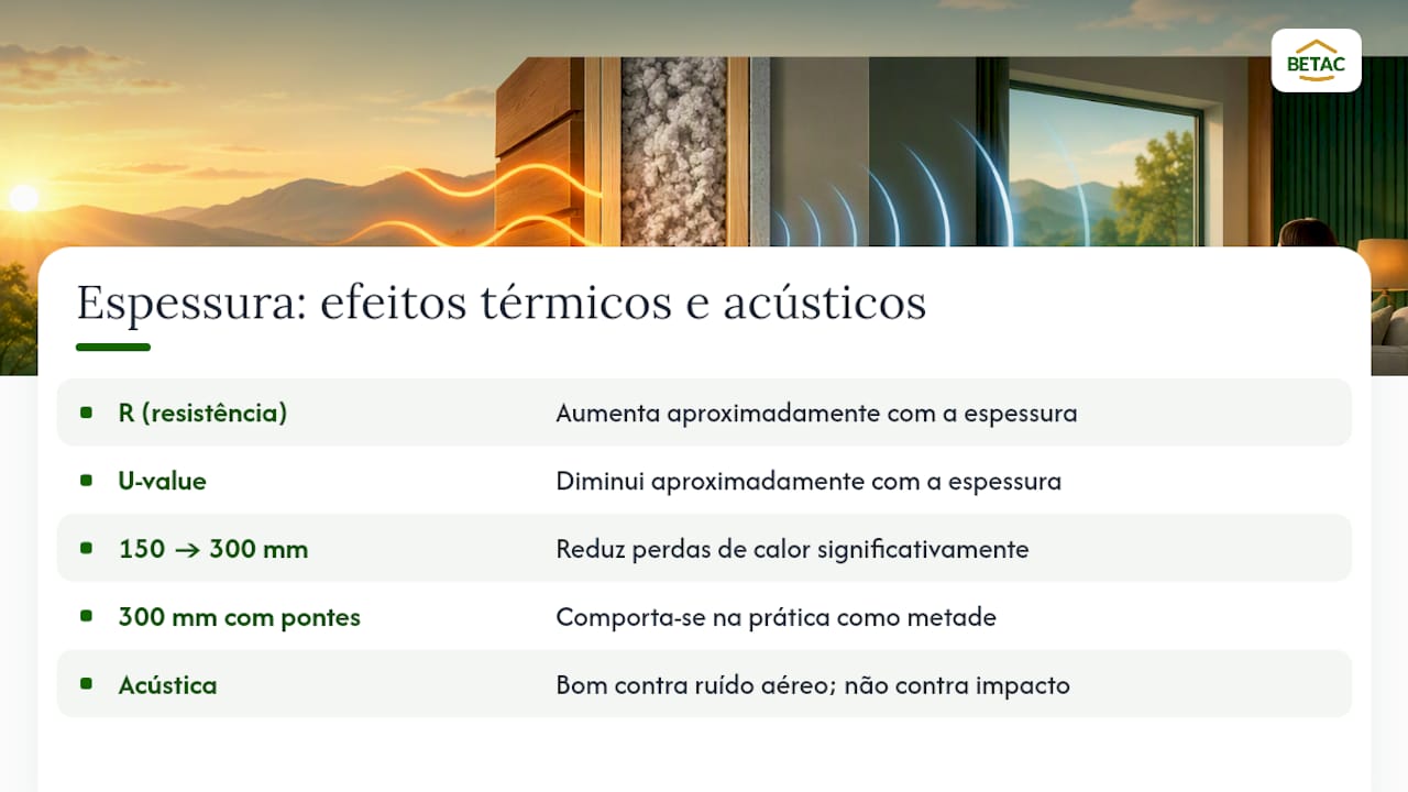 Como a espessura influencia o desempenho térmico e acústico — overview diagram